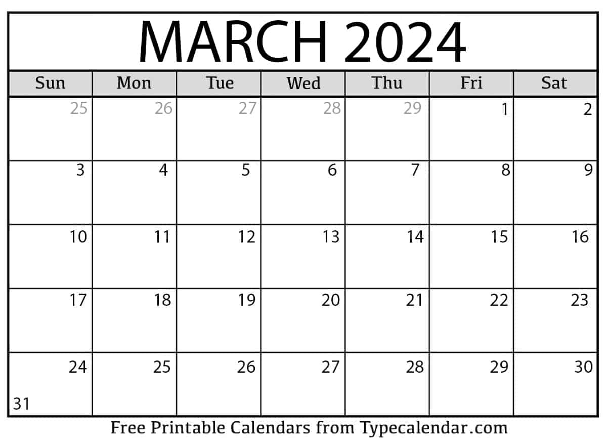 Free Printable March 2024 Calendars - Download | March 2024 Printable Calendar