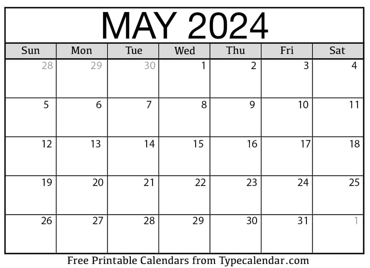 Free Printable May 2024 Calendars - Download | Blank 2024 Calendar Printable