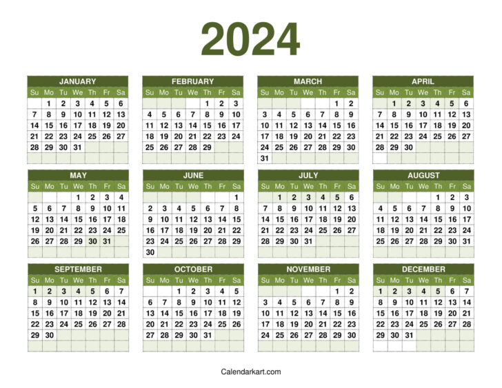 Year at a Glance Calendar 2024 Free Printable | Calendar 2024