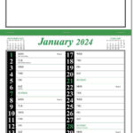 Green & Black Memo Postal Saver Calendar 2024   Rose Calendars | Postal Calendar 2024 Printable