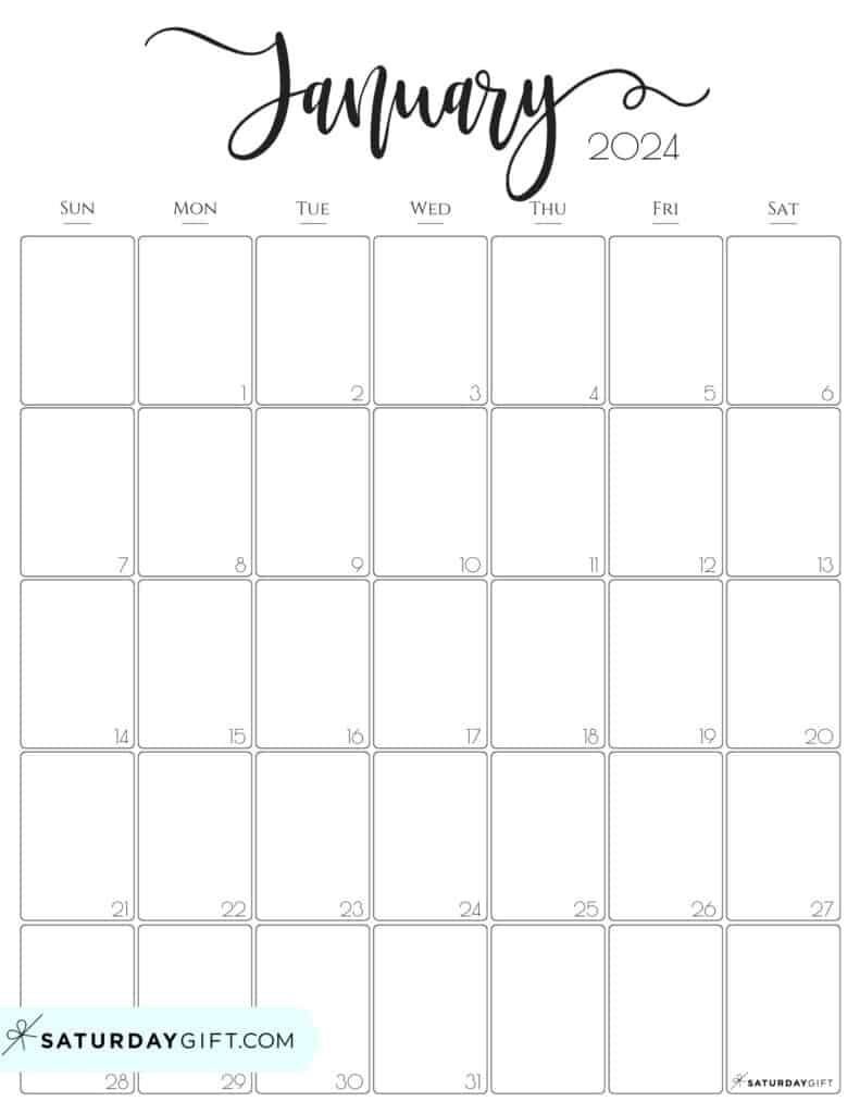 January 2024 Calendar - 20 Cute &amp;amp; Free Printables | Saturdaygift | 2024 Printable Calendar Free