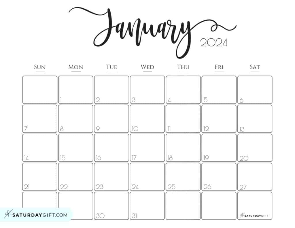 January 2024 Calendar - 20 Cute &amp;amp; Free Printables | Saturdaygift |  Calendar 2024