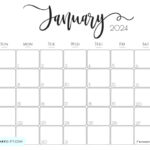 January 2024 Calendar   20 Cute & Free Printables | Saturdaygift | Monthly Calendar Printable 2024