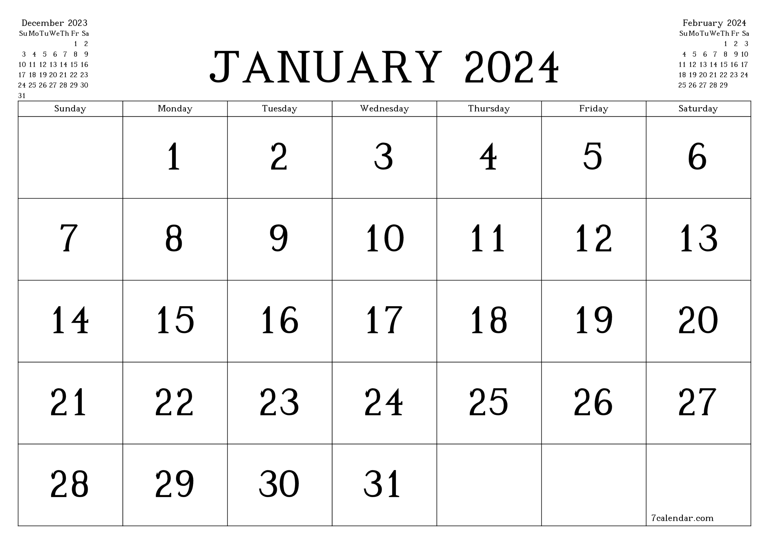 January 2024 Calendar And Planner For The Month, Pdf And Png |  Calendar 2024