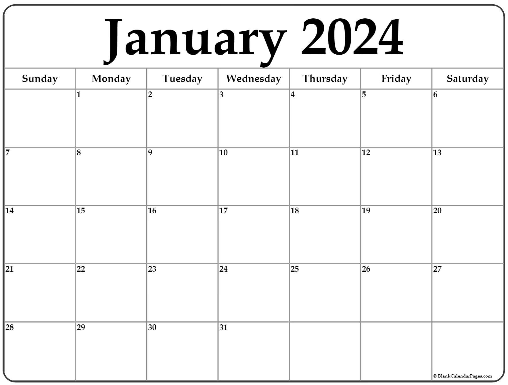 January 2024 Calendar | Free Printable Calendar | 2024 Blank Calendar Printable