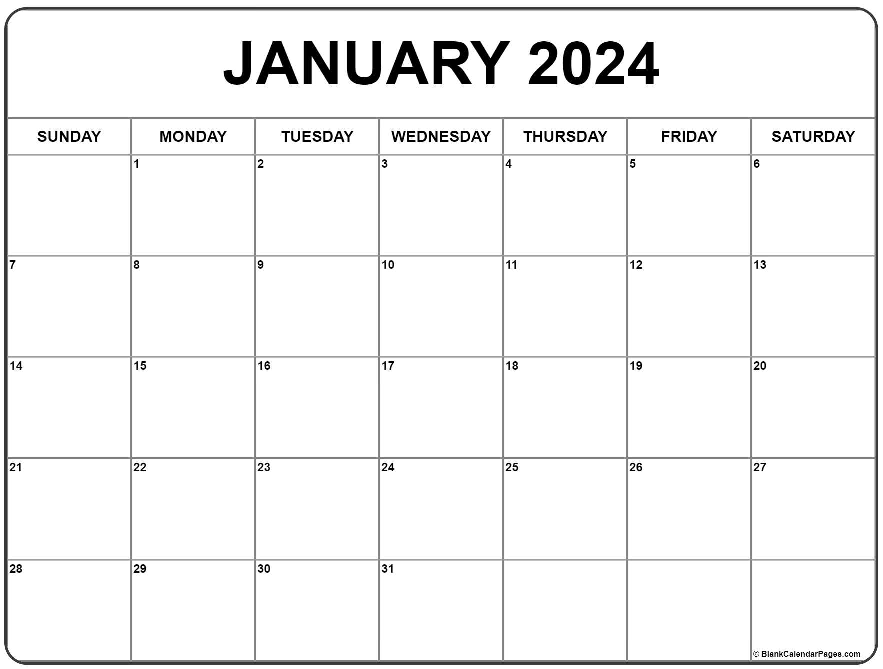 January 2024 Calendar | Free Printable Calendar | 2024 Free Printable Monthly Calendar