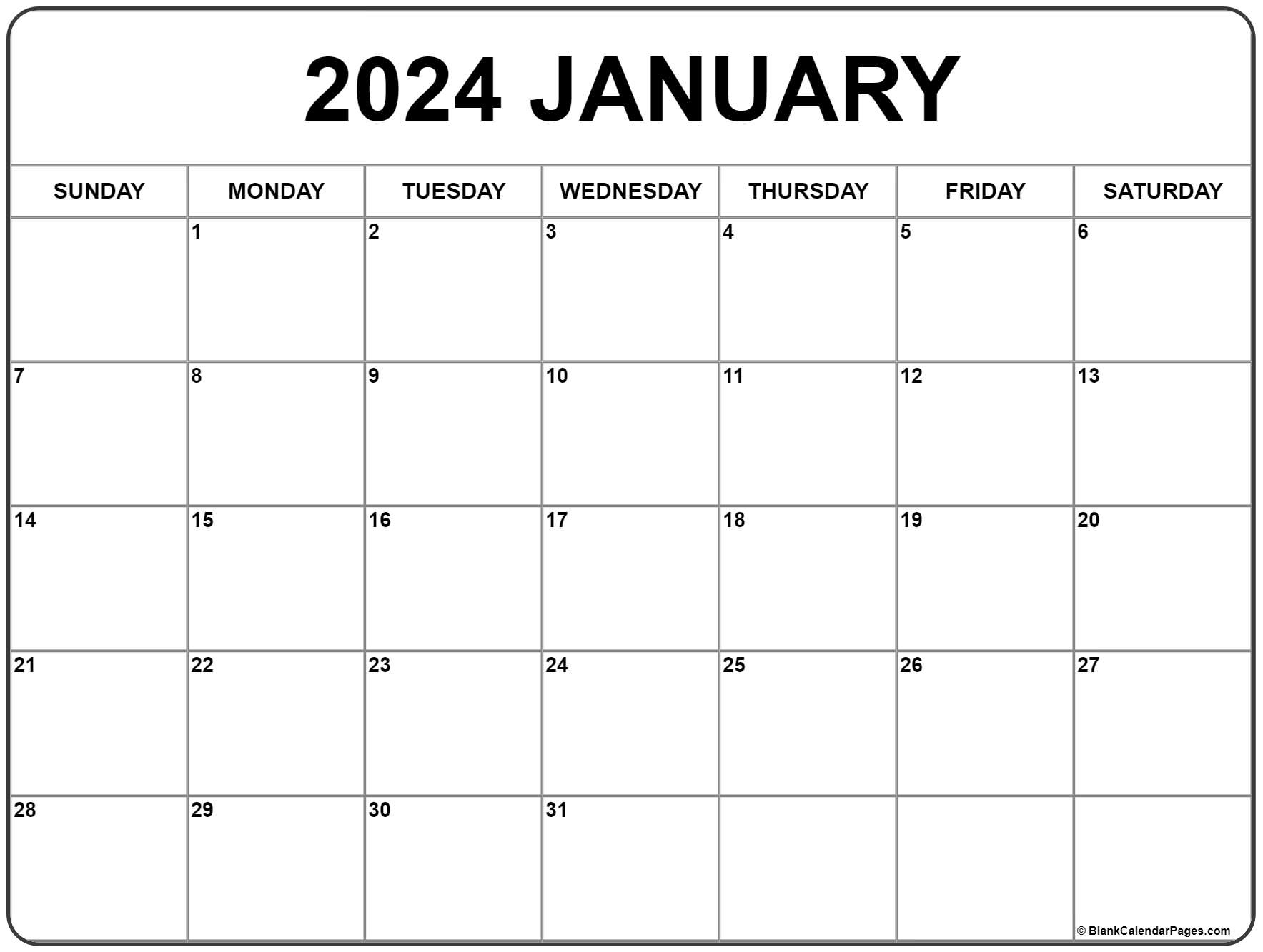 January 2024 Calendar | Free Printable Calendar | 2024 January Printable Calendar