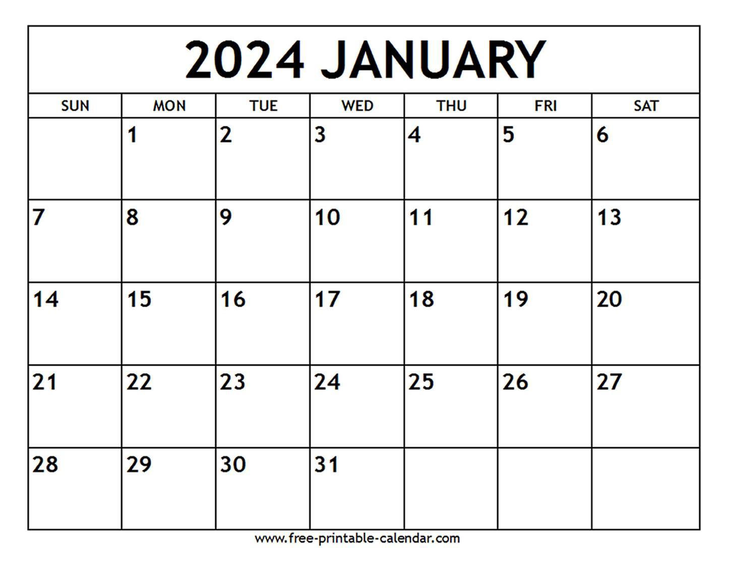 January 2024 Calendar - Free-Printable-Calendar | Calendar January 2024 Printable Free