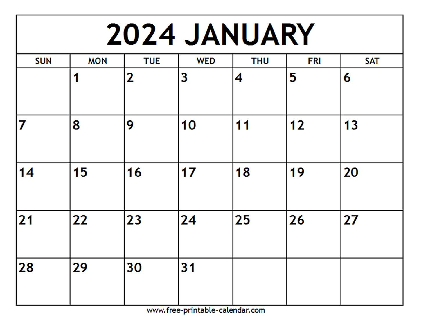 January 2024 Calendar - Free-Printable-Calendar | Free Printable Calendar Jan 2024