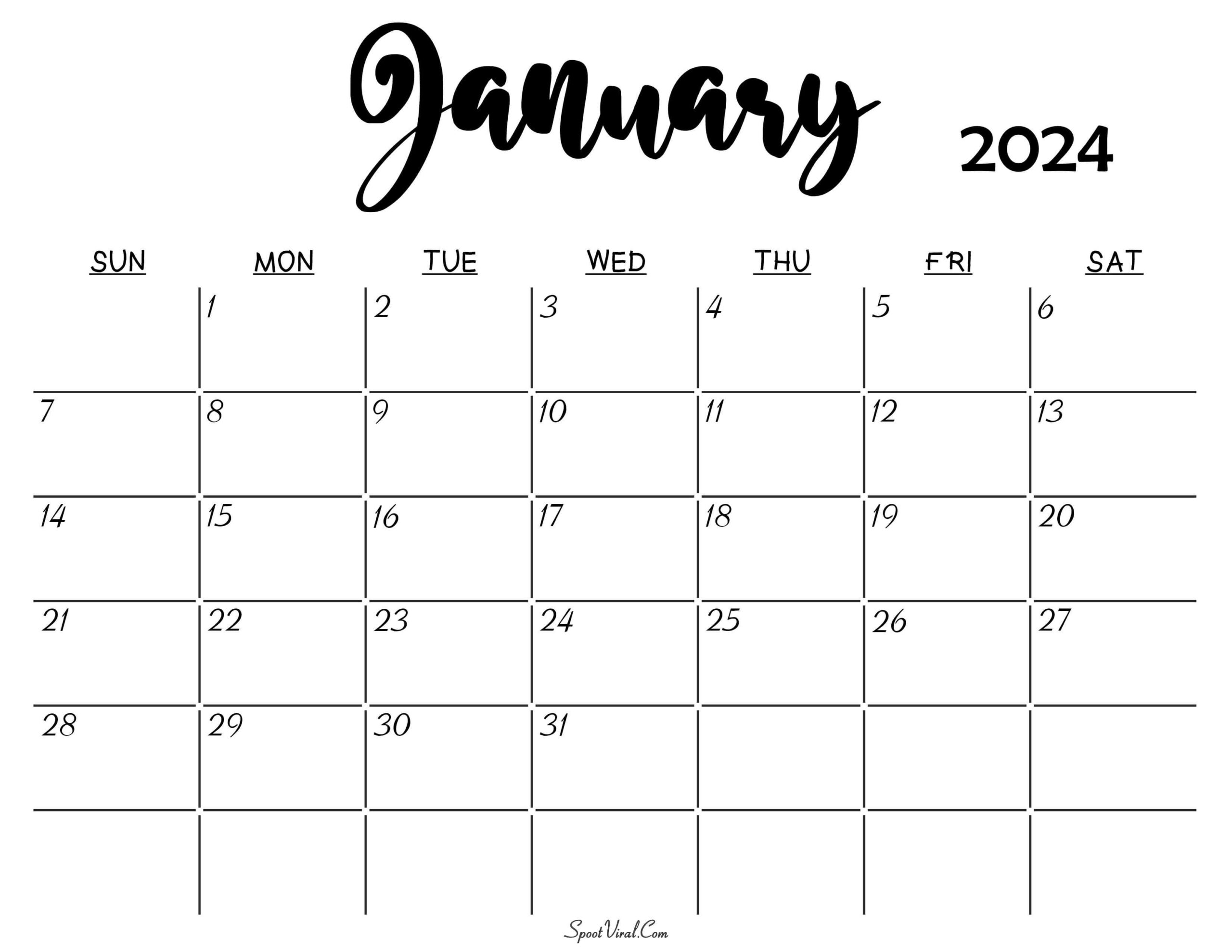 January 2024 Calendar | January 2024 Calendar Printable Word