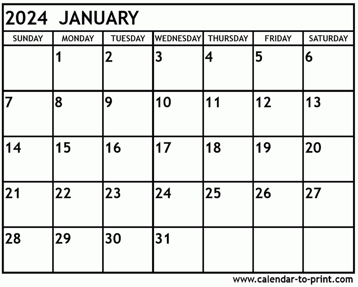 January 2024 Calendar Printable | Free Printable Calendar Jan 2024