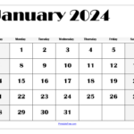 January 2024 Calendar Printable Pdf Template With Holidays | 2024 January Calendar Printable