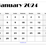 January 2024 Calendar Printable Pdf Template With Holidays | Blank Calendar Template 2024 Printable