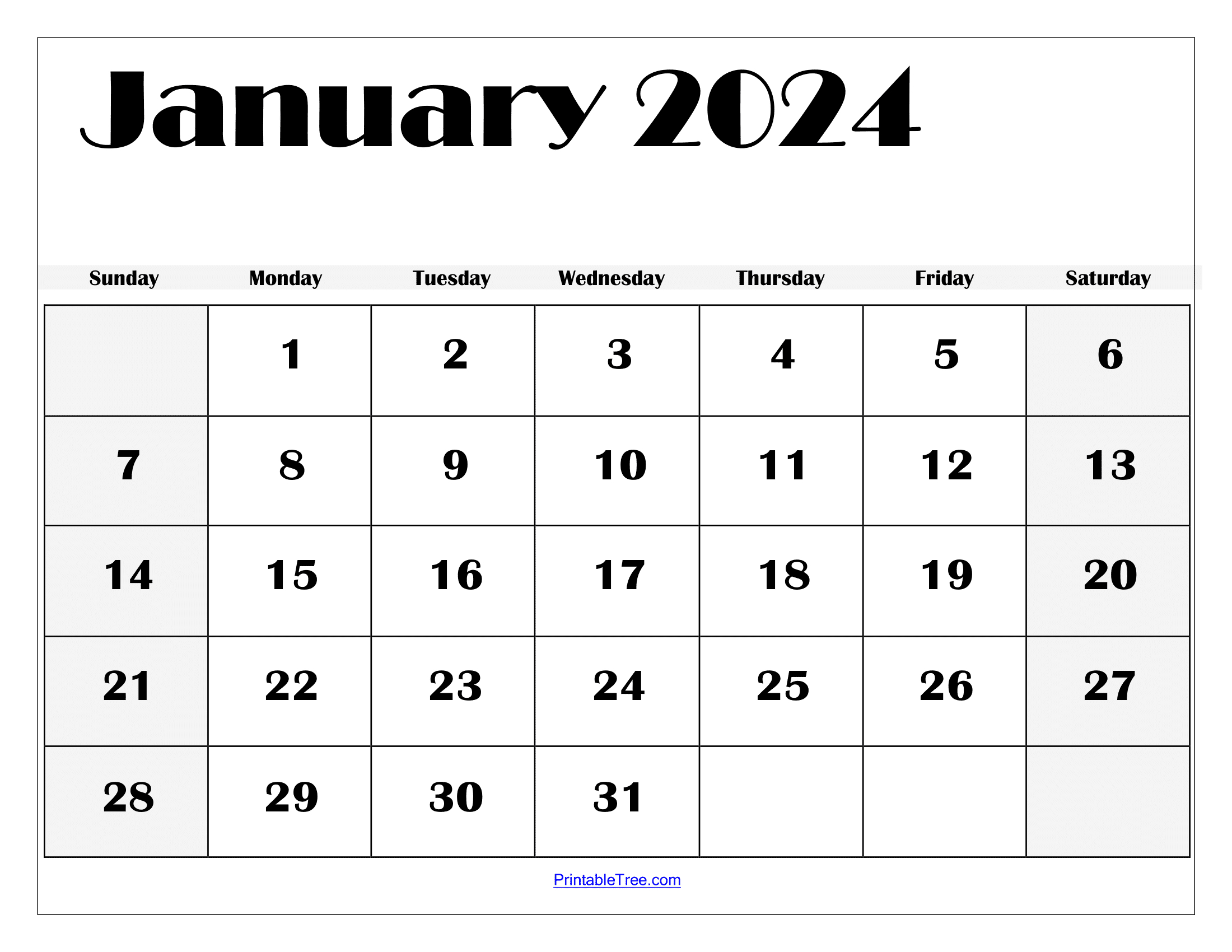 January 2024 Calendar Printable Pdf Template With Holidays | Blank January 2024 Calendar Printable Pdf