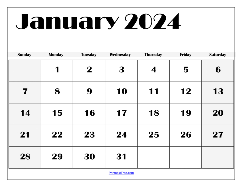 January 2024 Calendar Printable Pdf Template With Holidays | Calendar Jan 2024 Printable