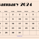 January 2024 Calendar Printable Pdf Template With Holidays | Printable 2024 January Calendar