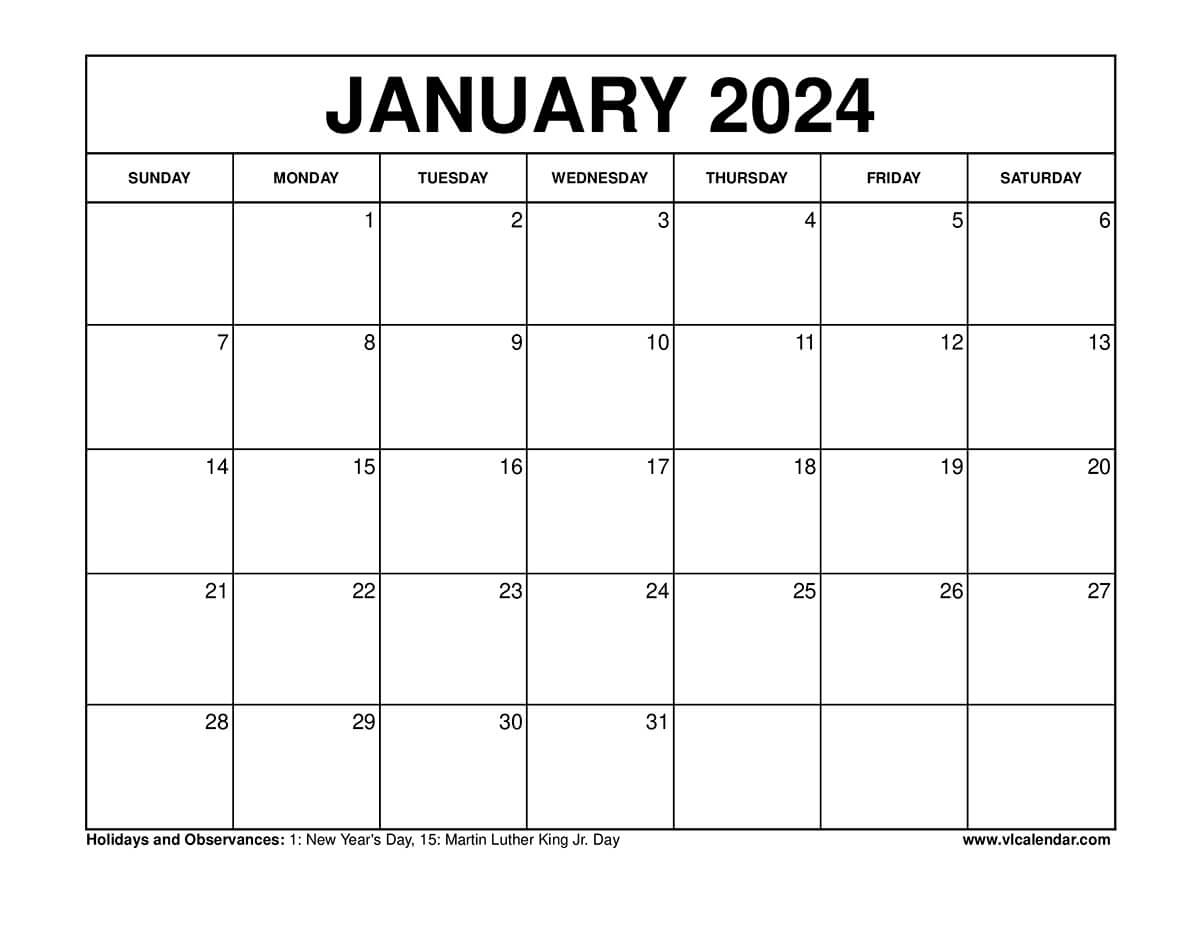 Printable Calendar For January 2024 | Calendar 2024 | Printable ...
