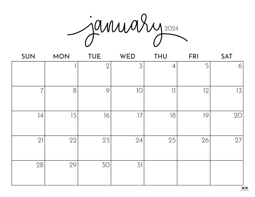 January 2024 Calendars - 50 Free Printables | Printabulls | 2024 January Calendar Printable