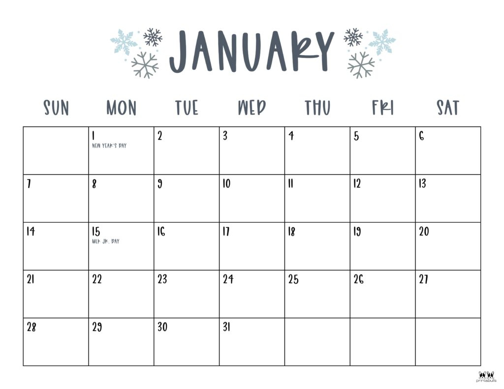 January 2024 Calendars - 50 Free Printables | Printabulls | January 2024 Calendar Printable Free Download