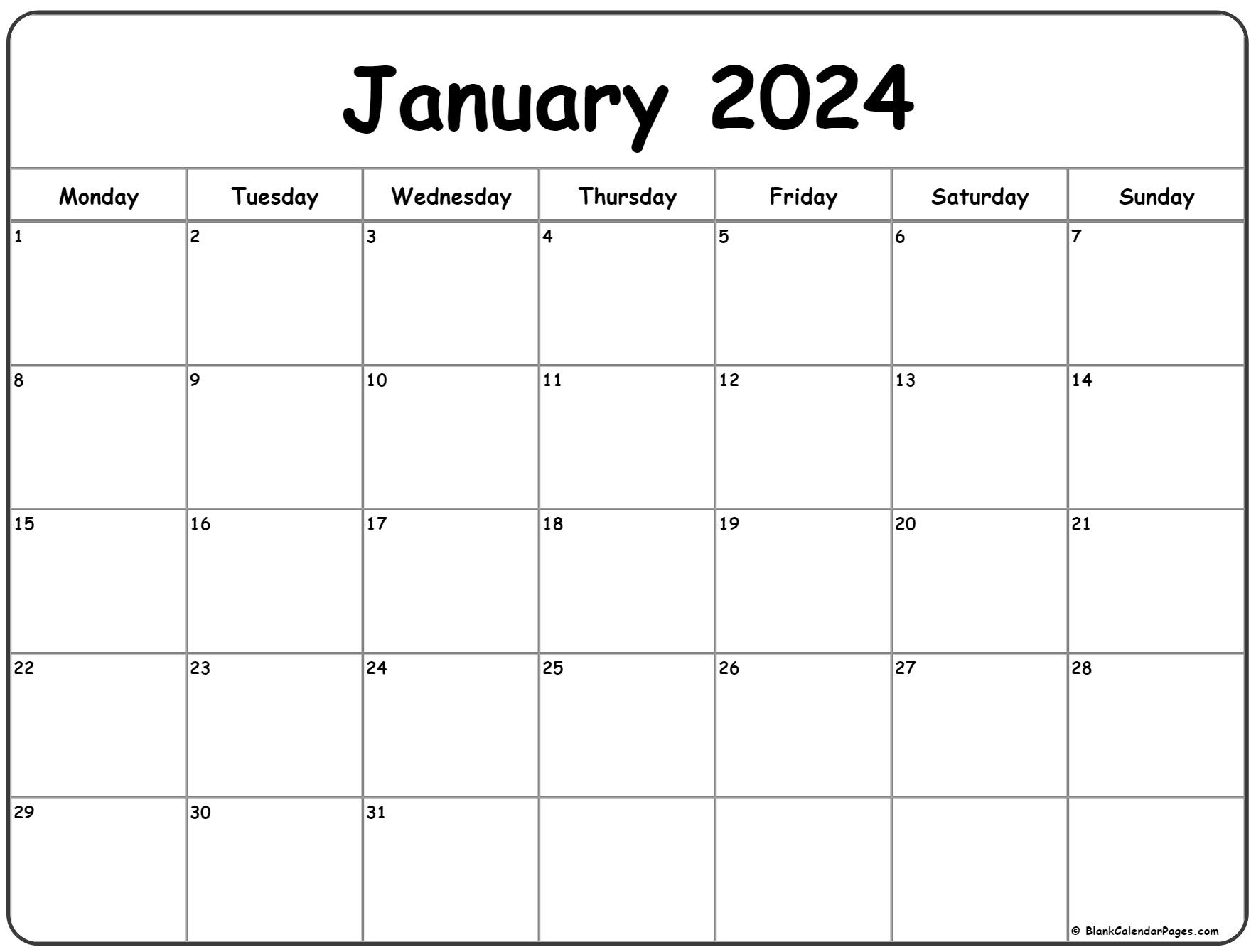 January 2024 Monday Calendar | Monday To Sunday | Free Printable 2024 Calendar Monday Start