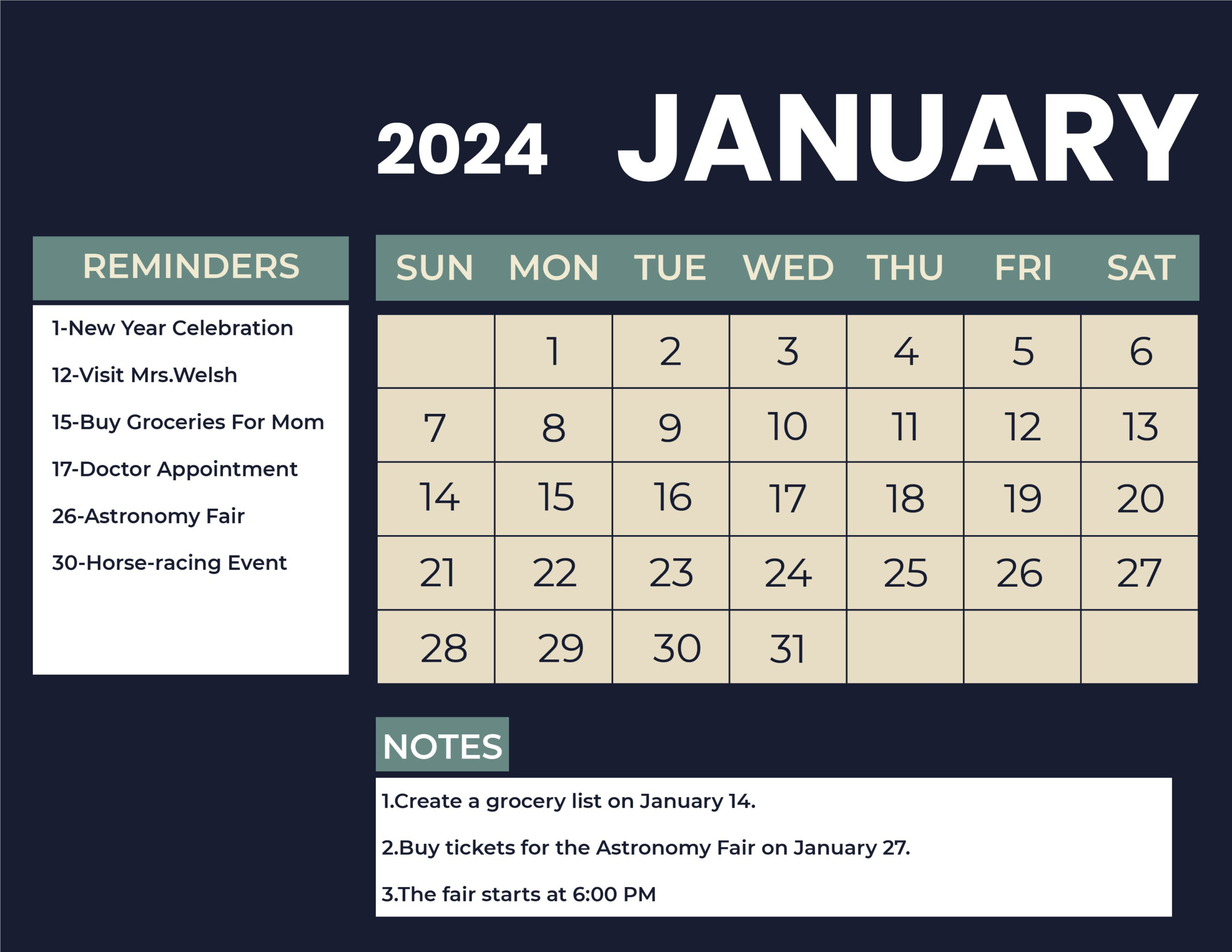 January 2024 Monthly Calendar - Download In Word, Illustrator, Eps |  Calendar 2024