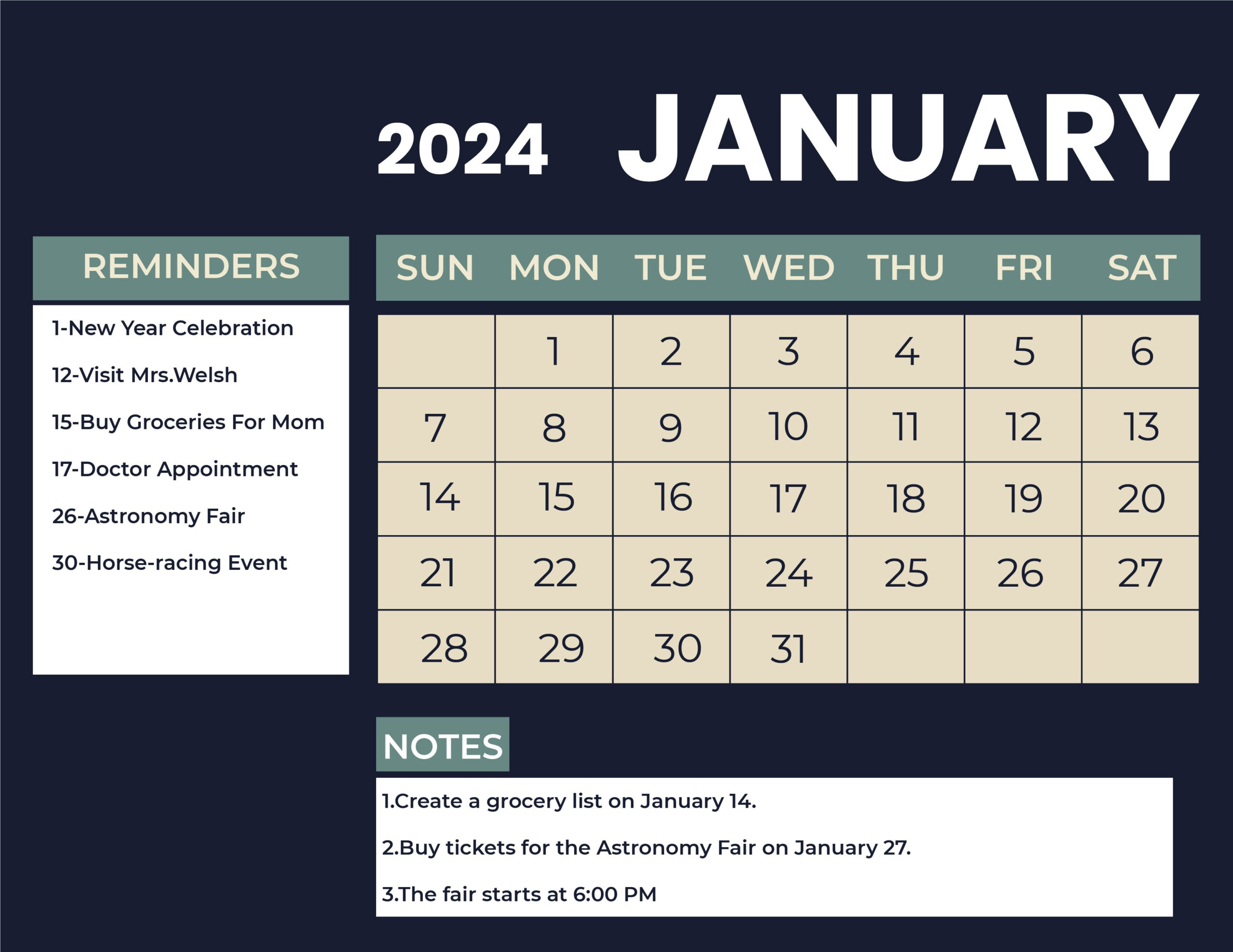 January 2024 Monthly Calendar - Download In Word, Illustrator, Eps | January 2024 Printable Calendar Word