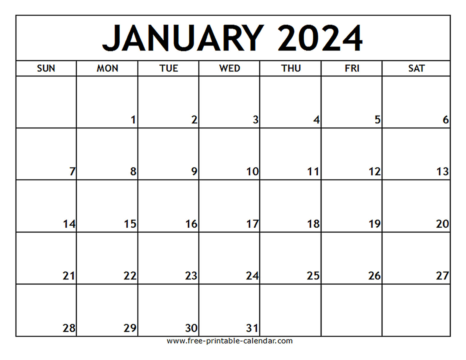 January 2024 Printable Calendar - Free-Printable-Calendar | Blank January 2024 Calendar Printable