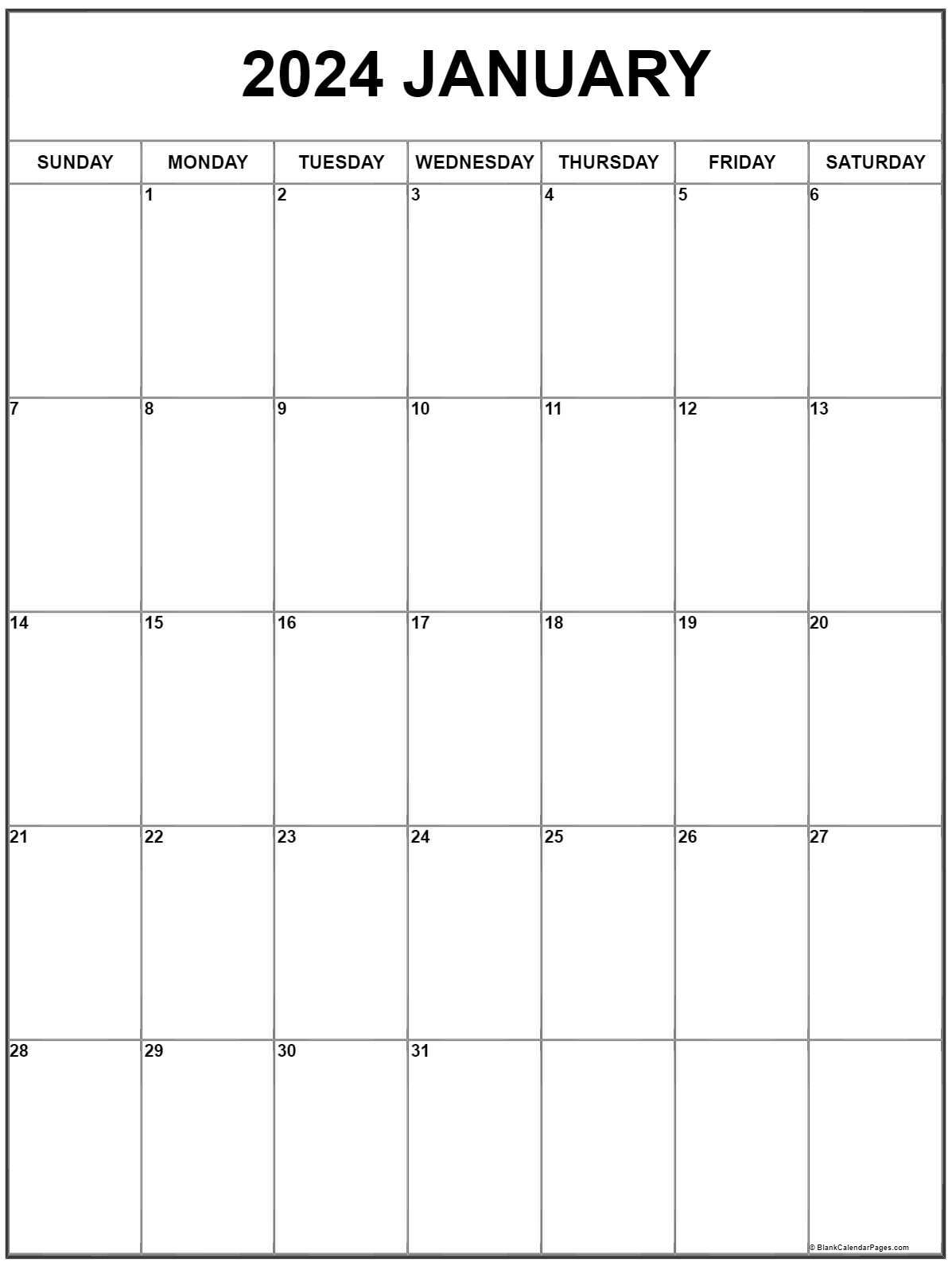 January 2024 Vertical Calendar | Portrait | 2024 Printable Calendar Vertical