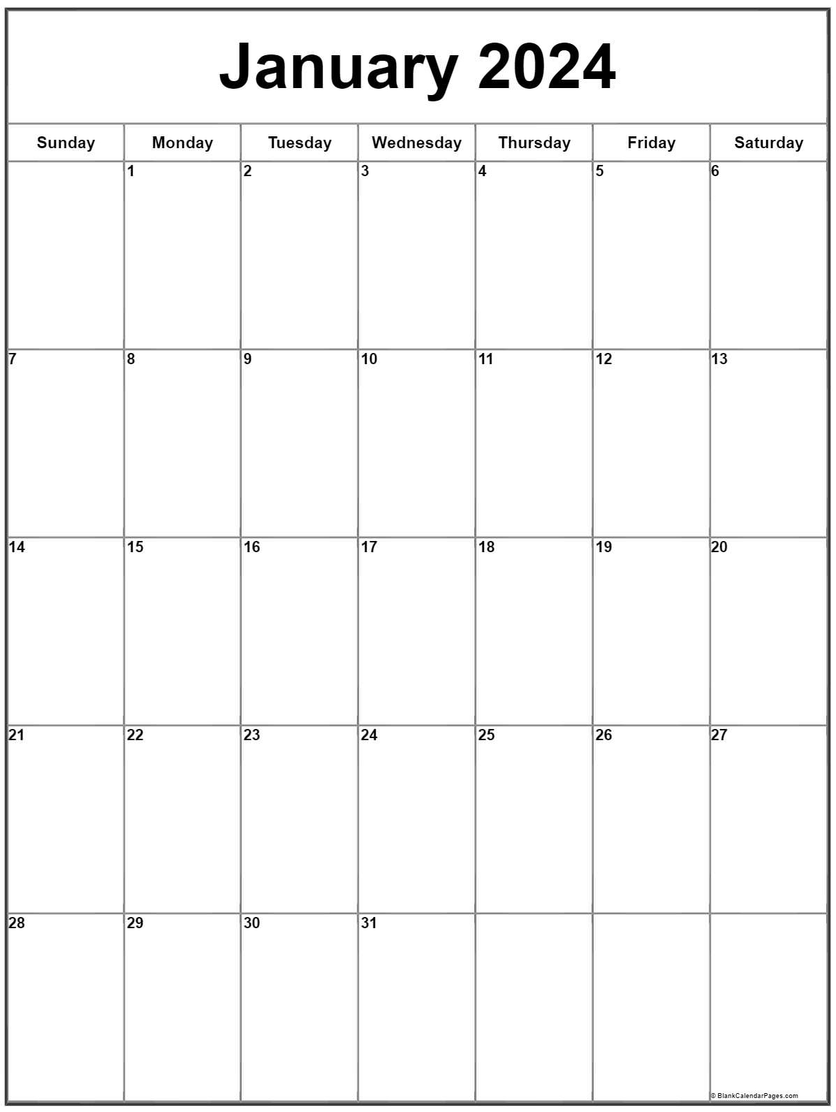 January 2024 Vertical Calendar | Portrait | Free Printable Calendar 2024 Monthly With Holidays