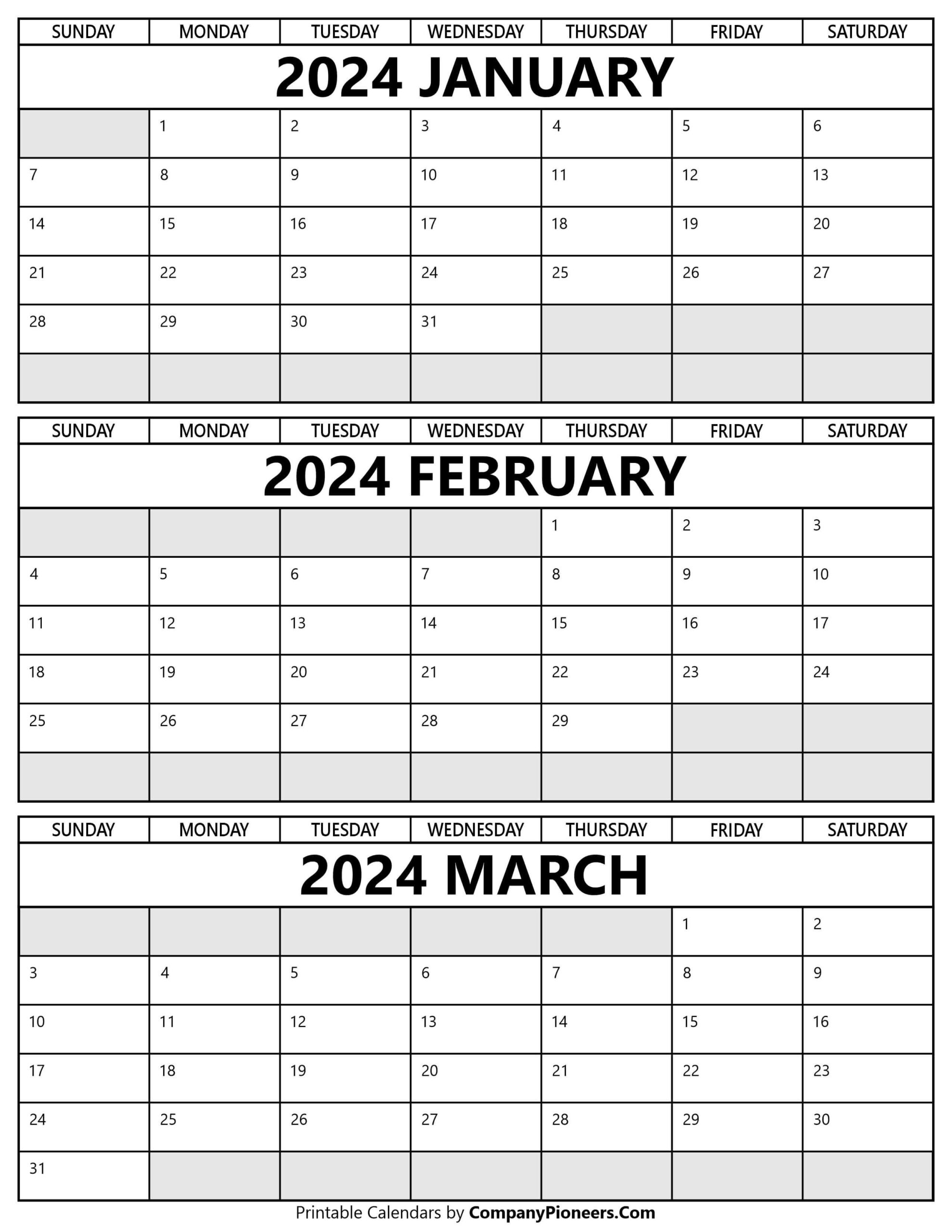 January February March 2024 Calendar Printable - Template | January February March 2024 Calendar Printable