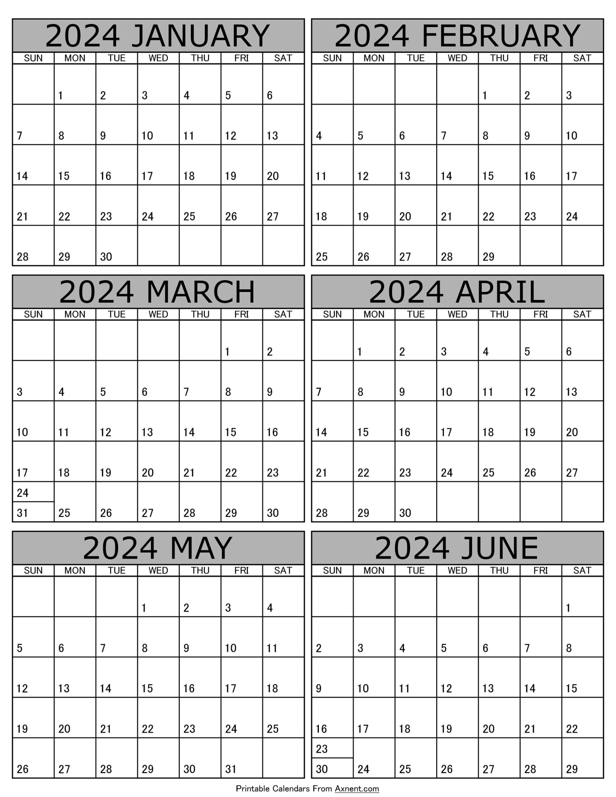 January To June 2024 Calendar Templates - Six Months |  Calendar 2024