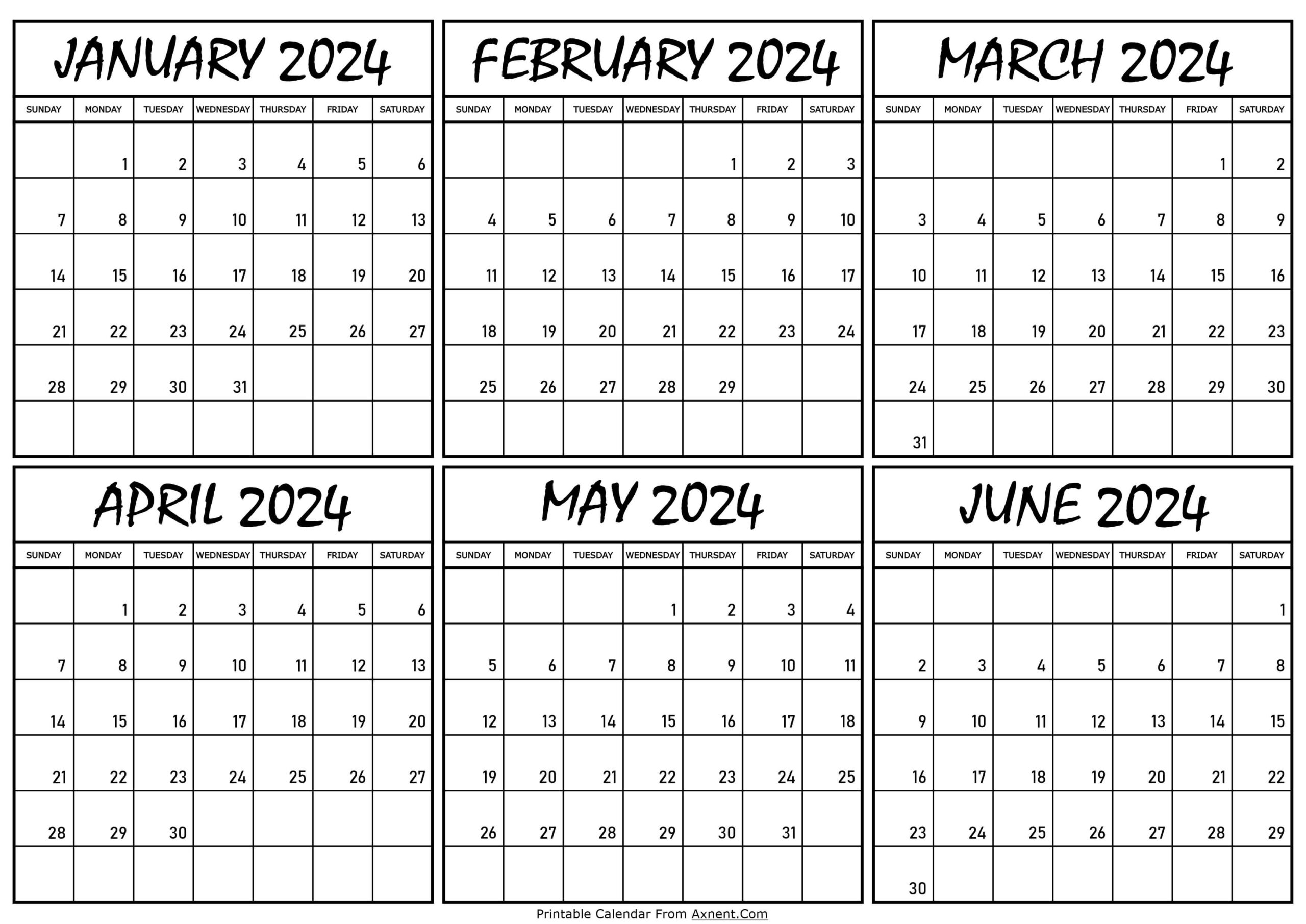 January To June 2024 Calendar Templates - Six Months | Printable 6 Month Calendar 2024