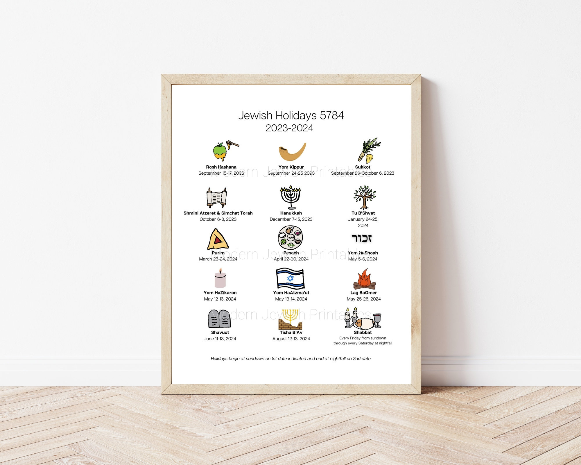 Jewish Holiday Calendar Printable For 5784 2023/2024 - Etsy Ireland | 2024 Calendar With Jewish Holidays Printable