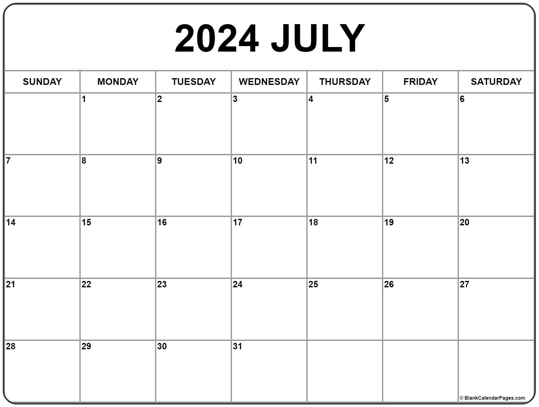 July 2024 Calendar | Free Printable Calendar | Printable Calendar July 2024