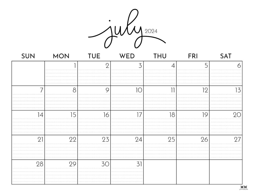 July 2024 Calendars - 50 Free Printables | Printabulls |  Calendar 2024