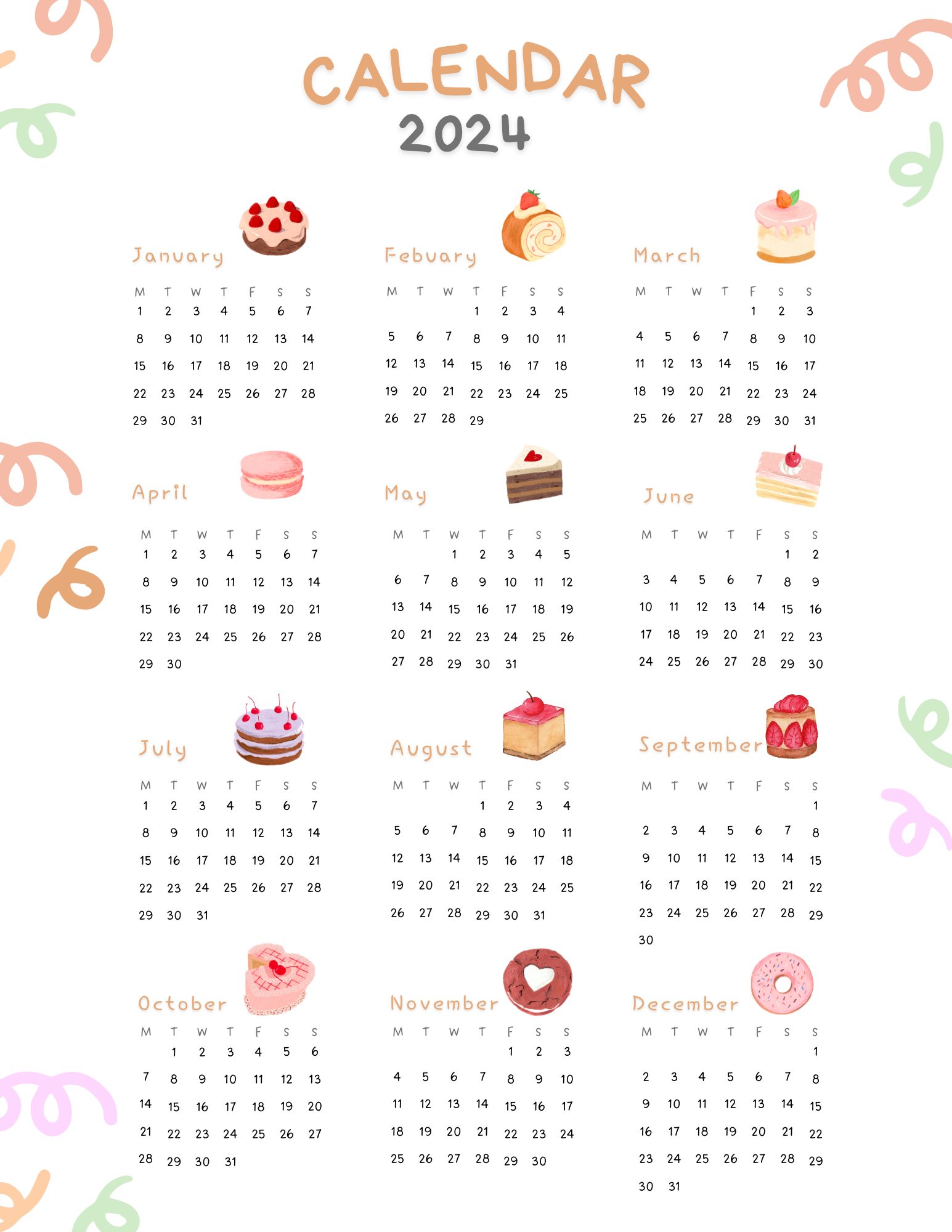 Kids Calendar 2024 - Free Printable January To December 2024 | Free Printable Children&amp;amp;#039;s Calendar 2024