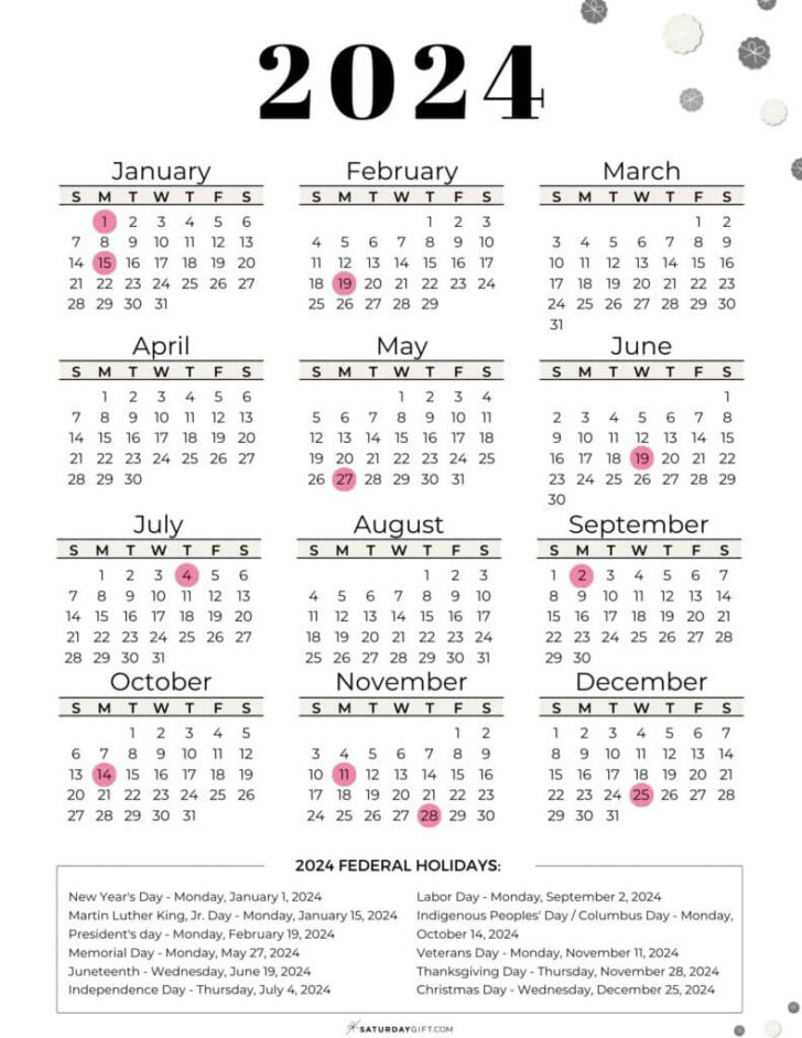 2024 Federal Calendar Printable | Calendar 2024