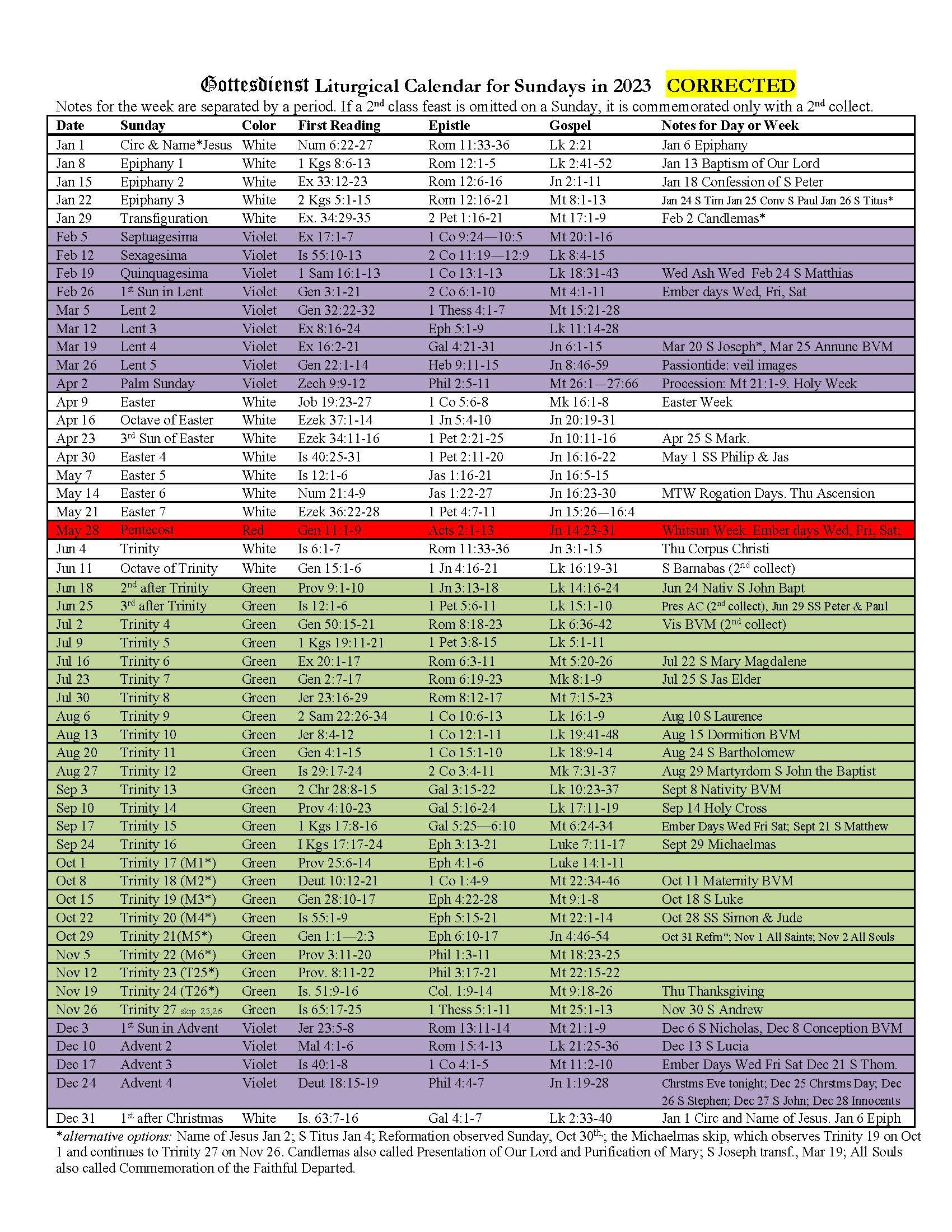 Liturgical Calendar — Gottesdienst |  Calendar 2024