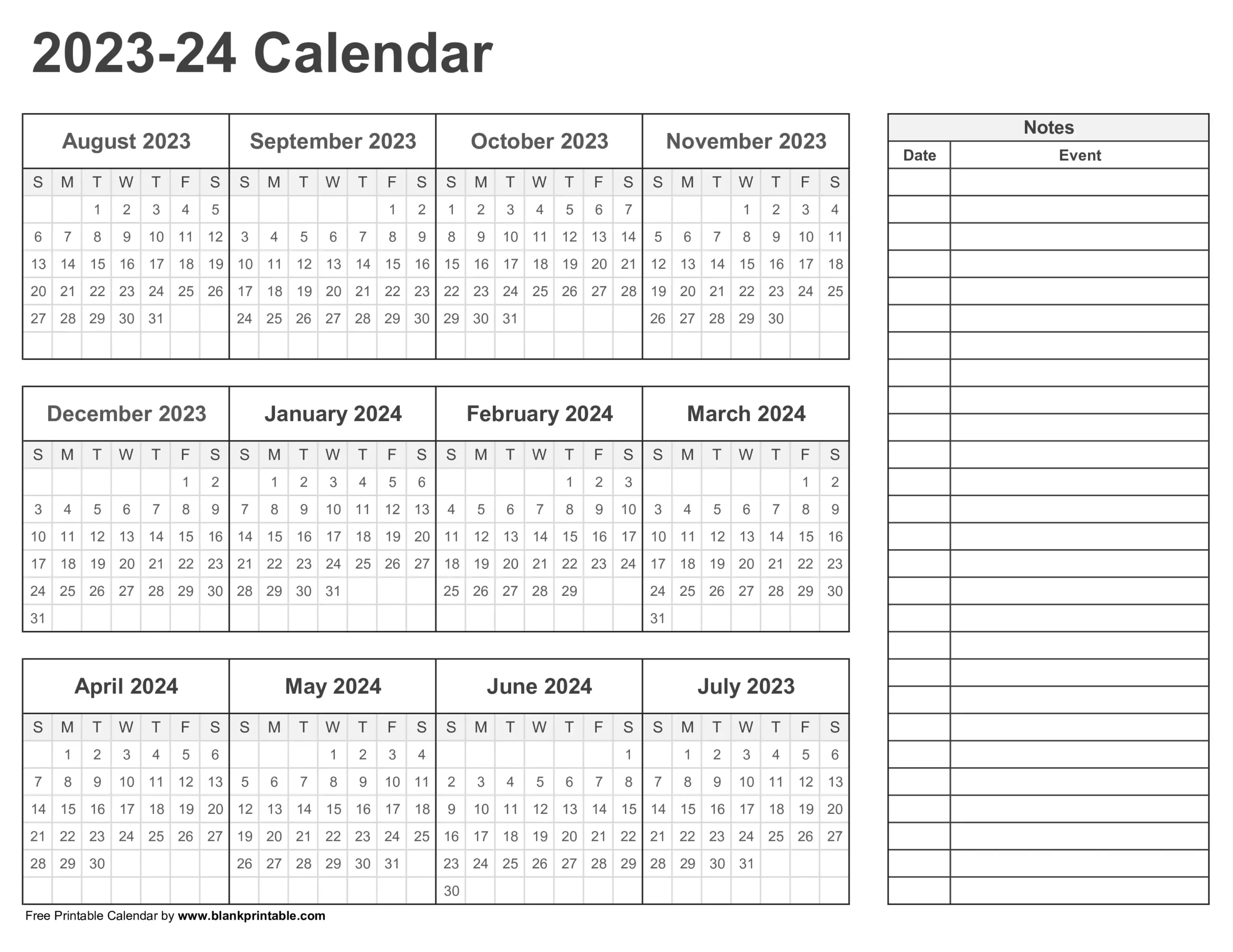 Make Planning Fun &amp;amp; Easy With August 2023 To July 2024 Calendars | August 2023 To July 2024 Calendar Printable