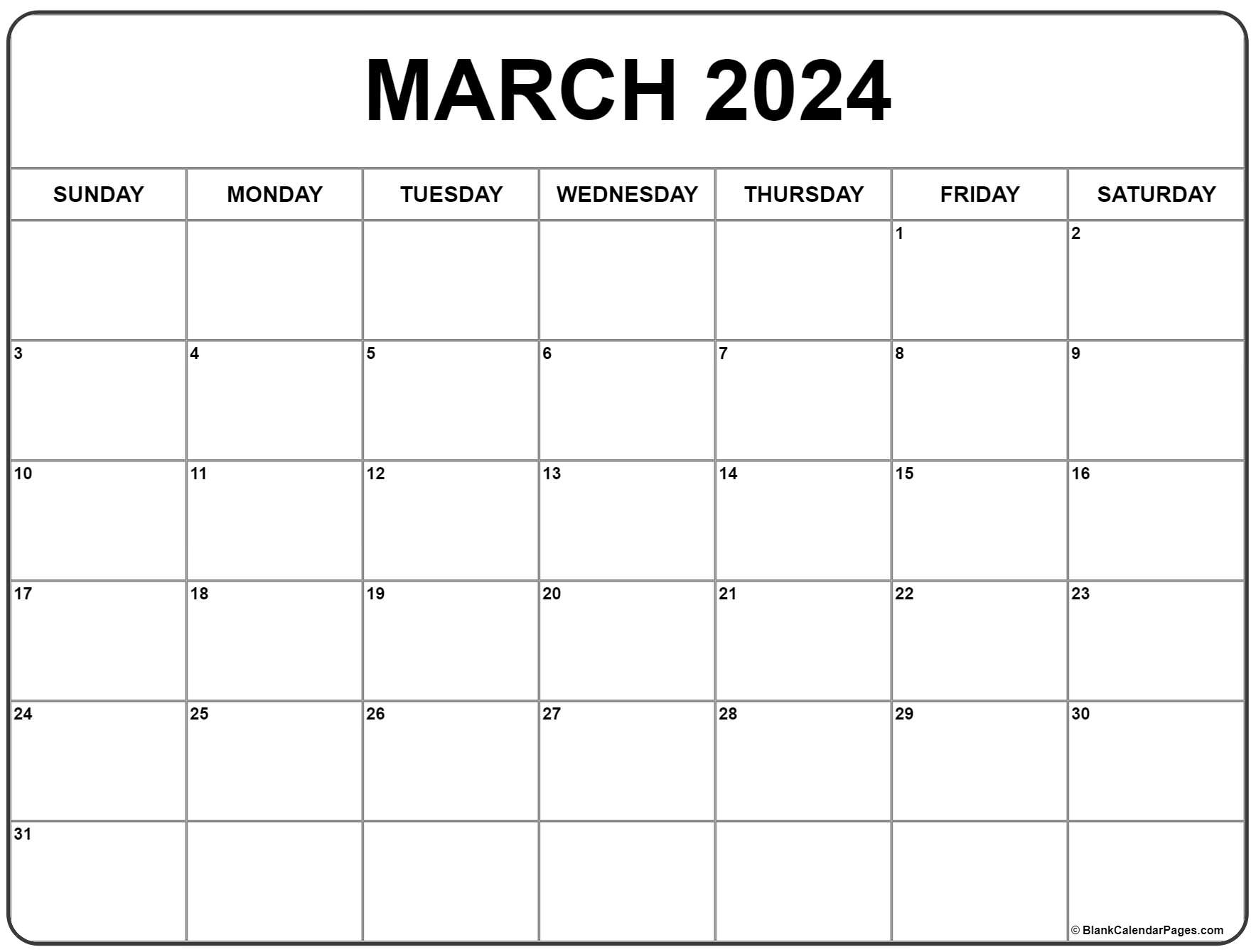 March 2024 Calendar | Free Printable Calendar | Calendar March 2024 Printable