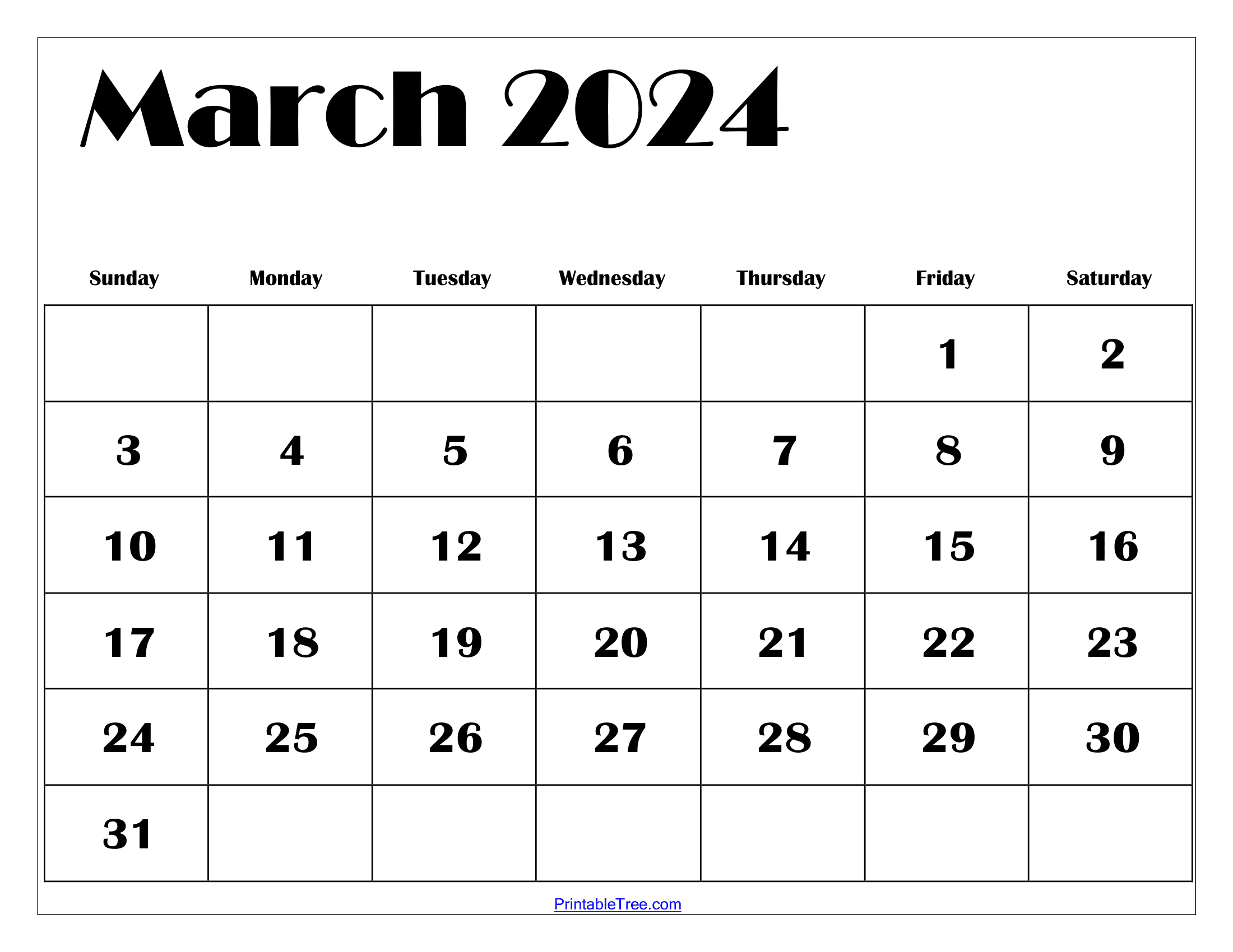 March 2024 Calendar Printable Pdf With Holidays Template Free | Calendar March 2024 Printable