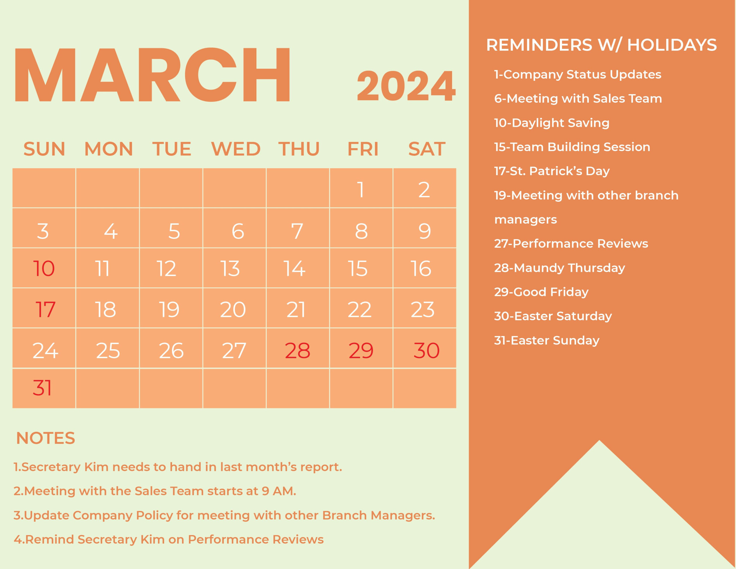 March 2024 Calendar With Holidays - Download In Word, Illustrator | March 2024 Calendar with Holidays Printable
