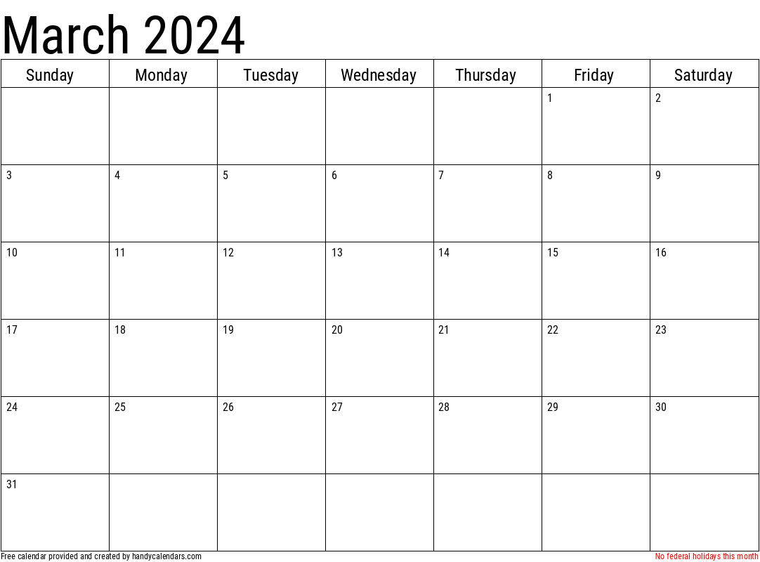 March 2024 Calendar With Holidays - Handy Calendars | March 2024 Calendar with Holidays Printable