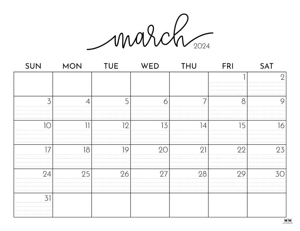 March 2024 Calendars - 50 Free Printables | Printabulls | March 2024 Calendar With Holidays Printable