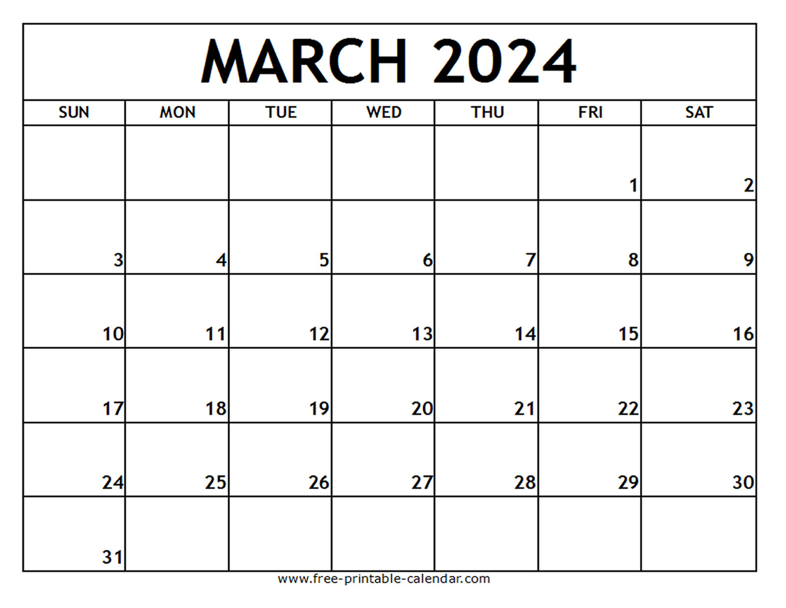 March 2024 Printable Calendar - Free-Printable-Calendar | Printable Calender 2024