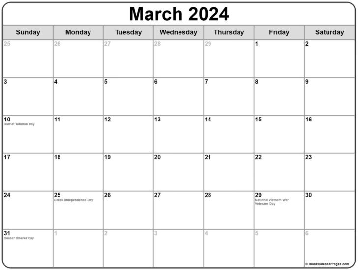 Printable March 2024 Calendar with Holidays | Calendar 2024