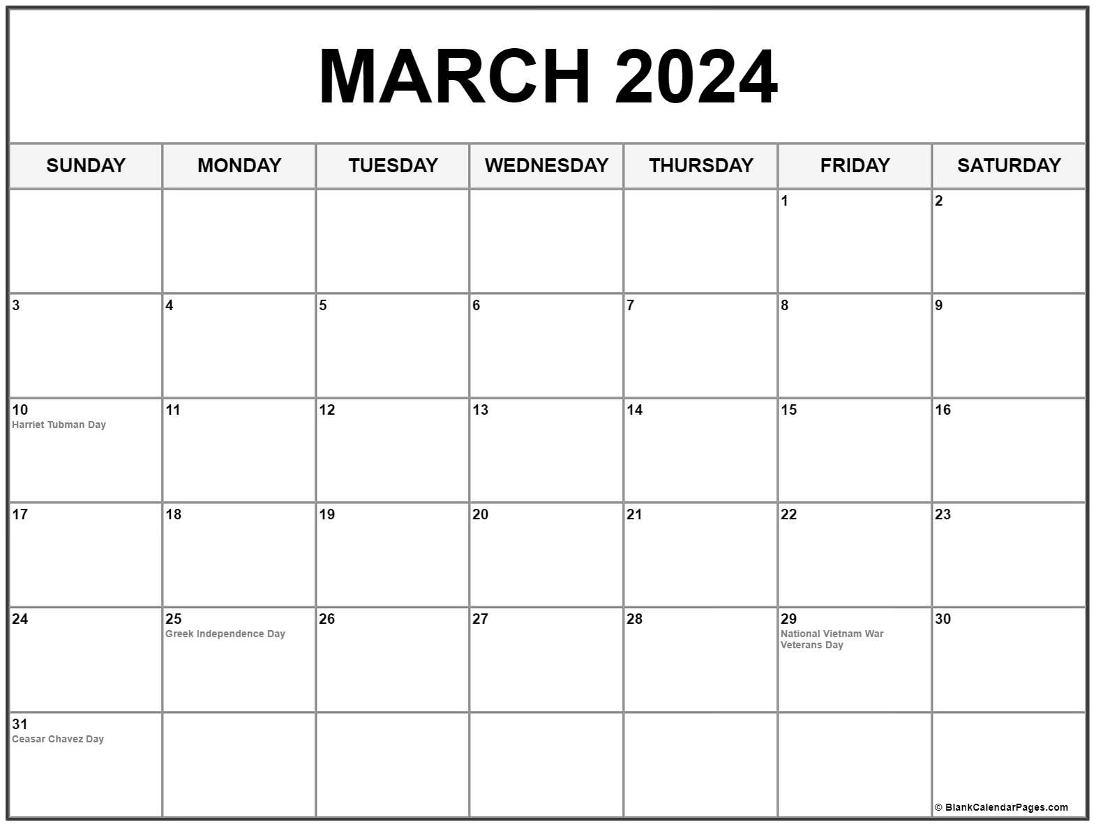 March 2024 With Holidays Calendar | Printable March 2024 Calendar With Holidays