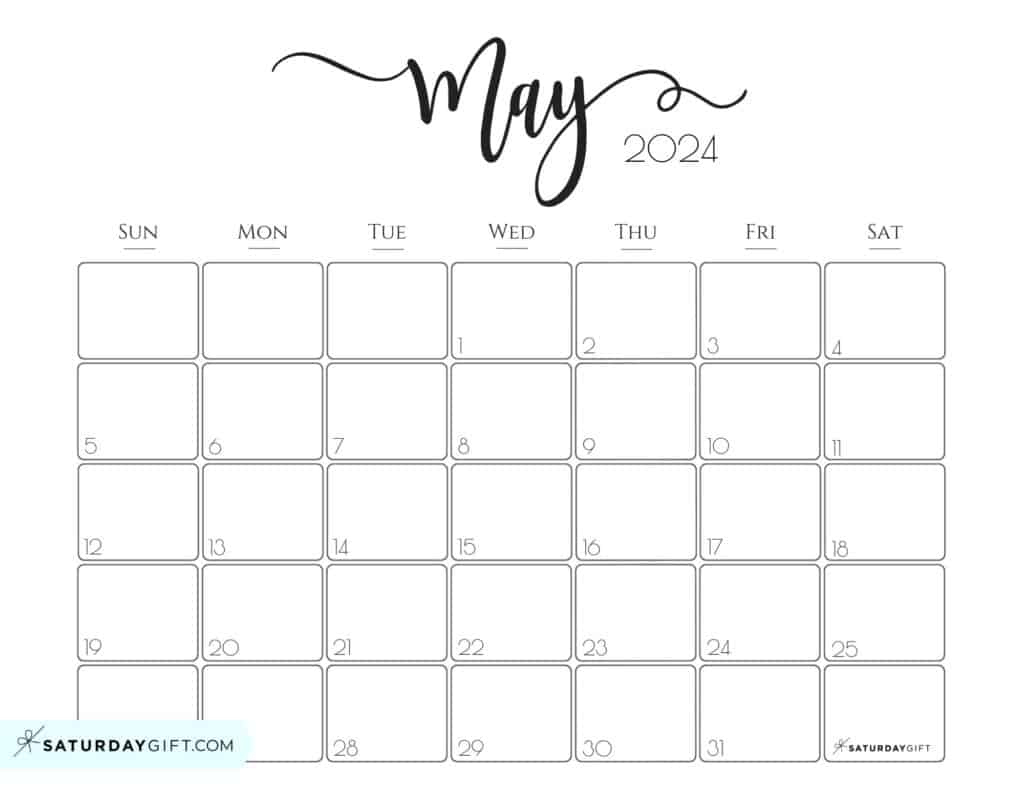 May 2024 Calendar - 20 Cute &amp;amp; Free Printables | Saturdaygift | Blank 2024 Calendar Printable