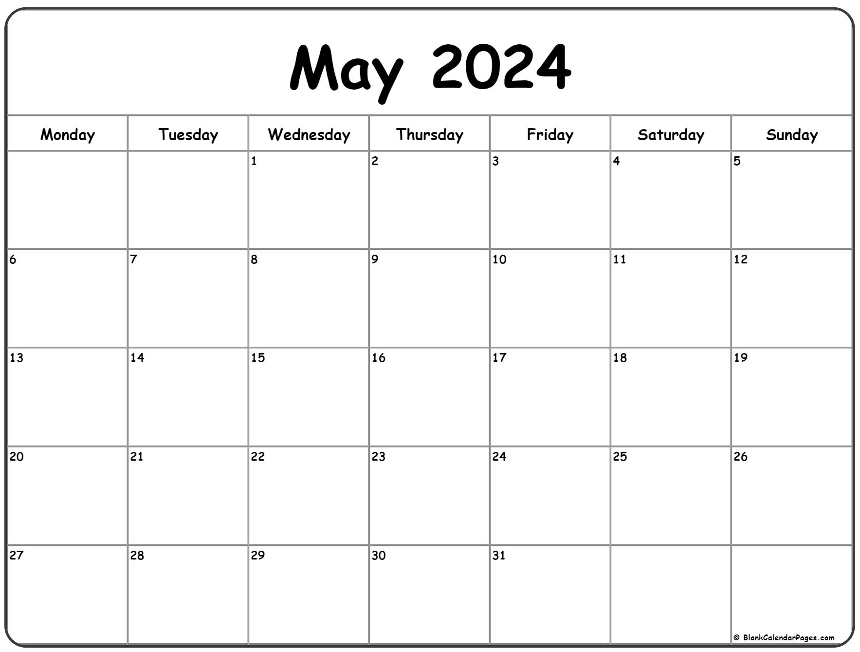 May 2024 Monday Calendar | Monday To Sunday | May 2024 Printable Calendar