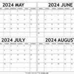 May To August 2024 Calendar Templates   Four Months |  Calendar 2024